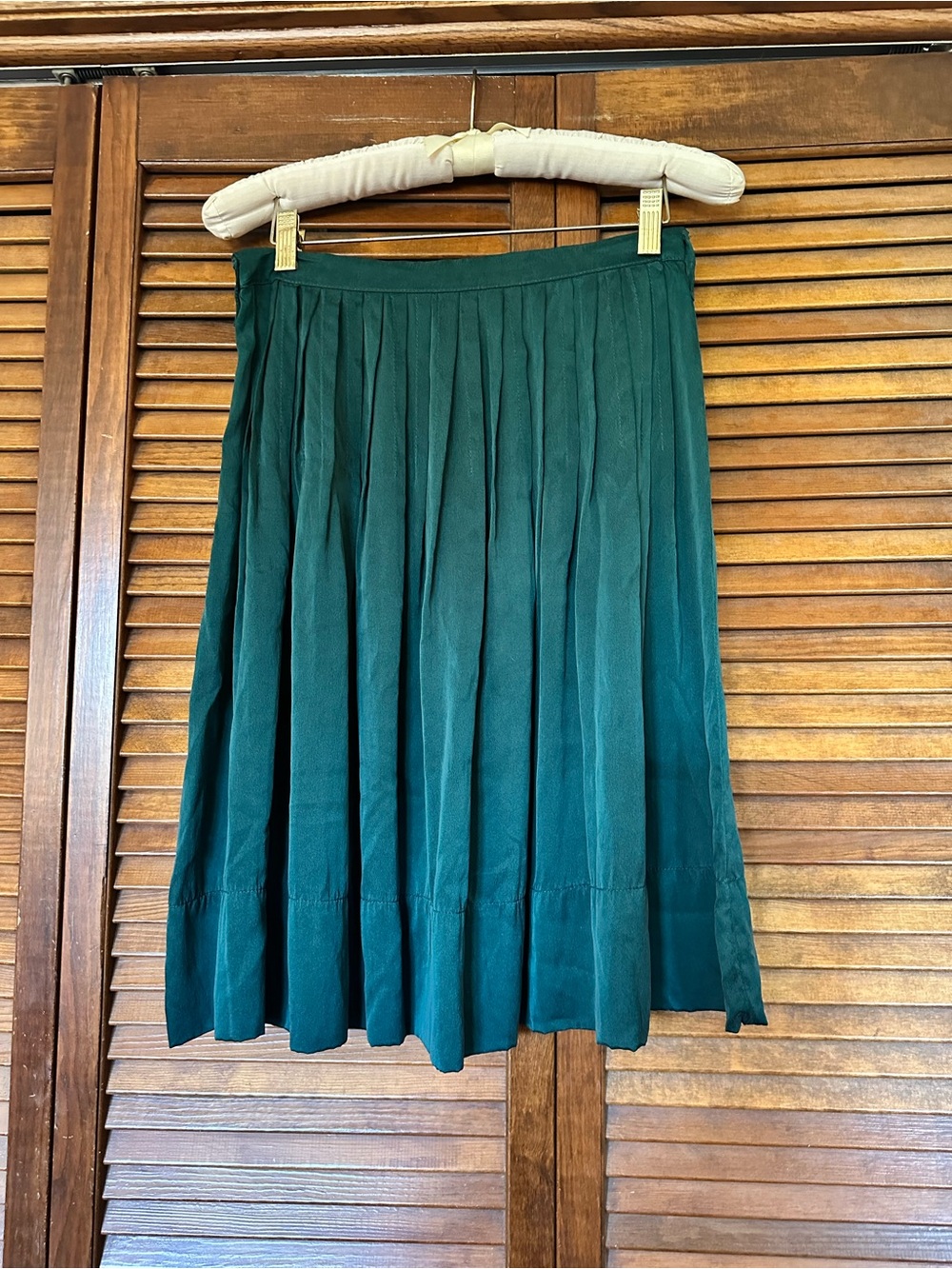 Angelos Frentzos Designer Silk Forest Green Pleated A-Line Skirt size 6